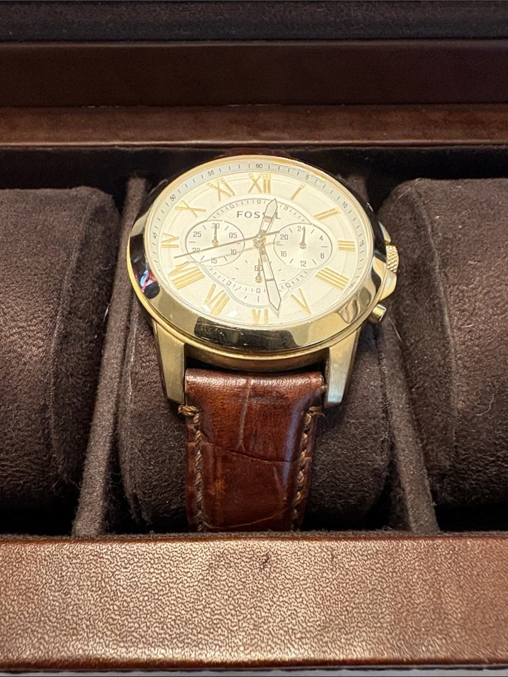 Fossil Brown Leather Men's Watch with Gold-Tone Case